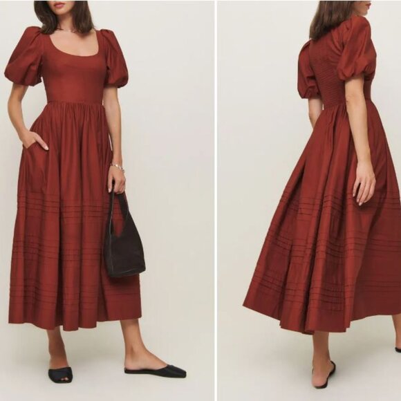 Reformation Everlyn Puff Sleeve Stretch Organic Cotton Maxi Dress - Picture 1 of 1